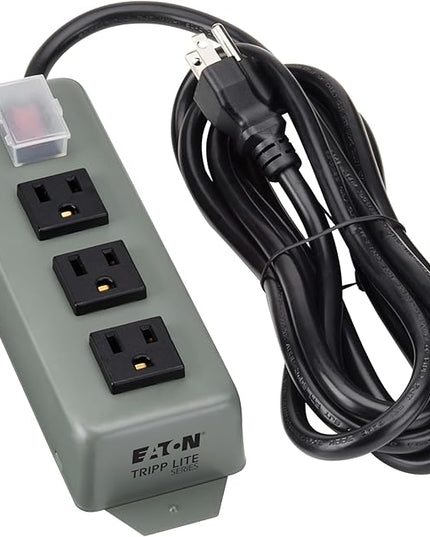 Eaton Tripp Lite Series 3-Outlet Heavy Duty Power Strip, Metal, Mountable (Wall Mount & Under Desk), 9ft Extension Cord, On/Off Switch Cover, Industrial Garage Shop Work Bench Applications (3SP9)