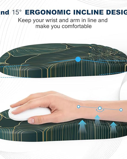 Ergonomic Mouse Pad and Keyboard Wrist Rest with Massage Design, Space-Saving Mouse Pad Wrist Support, Memory Foam Wrist Rest with Non-Slip PU Base for Computer Desk, Green Leaves
