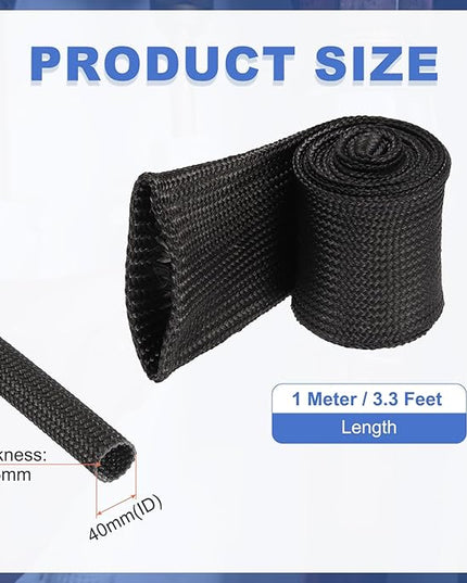 uxcell Insulation Cable Protector,40mm/1.57 Inch-1m/3 Feet High Temp Fiberglass Sleeve Black