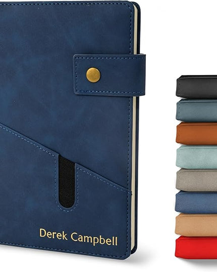 Promot Personalized Notebook - A5 Lined Leather Bound Journal for Writing Women Men - Hardcover Executive Notebook, Daily Journal, Travel Diary, Gift Idea, Custom Embossed Text with Gold Metallic Foil
