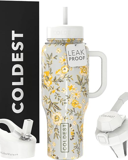 Coldest Tumbler with Handle and Straw - 100% Leak Proof Insulated Tumbler with Lid and Straw (3 Lids) - Stainless Steel Tumblers for Women & Men - Cup Holder Friendly Base, 36 oz (Summer Dress)