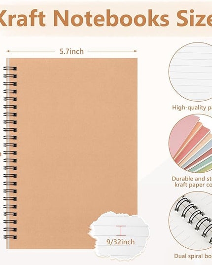 Fuutreo 12 Pcs Spiral Notebook for Work A5 8.3 x 5.7 Inch College Ruled Spiral Journal Notebook Kraft Cover Ruled Paper, 12 Color, 60 Sheets, 120 Pages for Office School(Earthy Color)