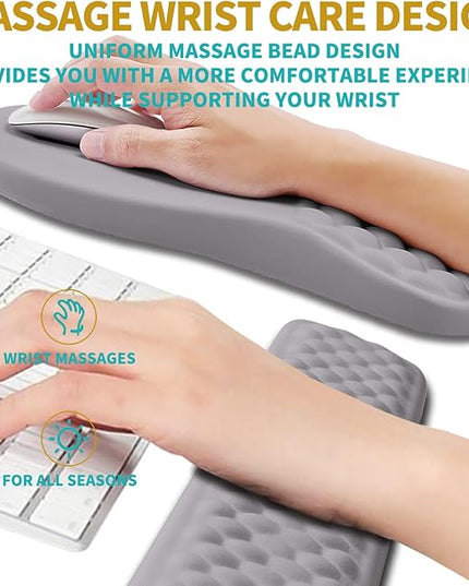 Hokafenle 2 In 1 Ergonomic Mouse Pad Wrist Support & Wrist Rest For Computer Keyboard Set, with Relieve Carpal Tunnel Pain Massage Bulge and Full Memory Gel Design (2In1 Set,Neutral Gray Light Purple)