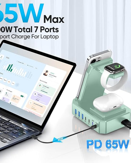 300W Charging Station for Multiple Devices Apple, Zutspzss 10 in 1 Wireless Charger for iPhone 16, GaN III USB C 65W PD Fast Charging Stand Dock for MacBook, Apple Watch&Airpods,Green