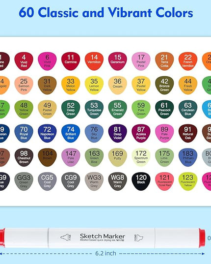HOMSAILMO-60 Color Alcohol Marker Painting Set, Chisel and Exquisite Double Headed Adult Coloring Pen, Non Bleeding, Creative Drawing, Sketching, Illustration, Card Making, Artist Gift, Ergonomic Grip