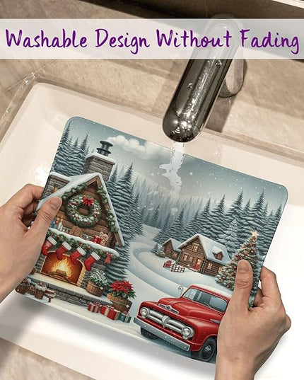 Chrismas Mouse Pad Yuletide Square Mouse Mat Non-Slip Rubber Base Mousepad with Stitched Edge, Portable MousePads for Desk Computers Laptop Office, 9.5x8 Inches