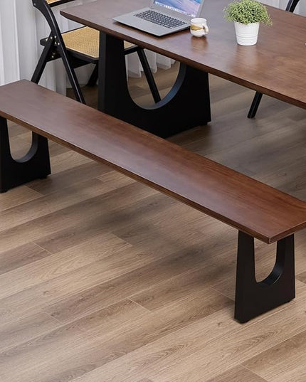 Walnut Color Long Bench Solid Wood Top Metal Legs U-Shaped Design Durable Sturdy Dining Bench Ideal for Office Home Restaurant Patio Multiple (Bench, 70.87in)