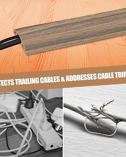 Floor Cord Cover Self Adhesive Cord Hider,20FT Cable Management, Extension Strip Protector for Wires, Prevent Cable Trips for Offices, Gyms, Exhibitions Cavity:0.39"(W) x 0.27"(H) Woodsmokedbrown