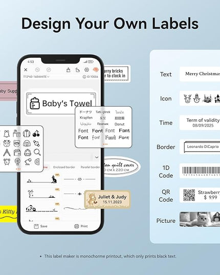 NIIMBOT Label Maker Machine D11 Label Printer Portable Wireless Connection Multiple Templates Available for Phone Easy to Use Office Home Organization USB Rechargeable