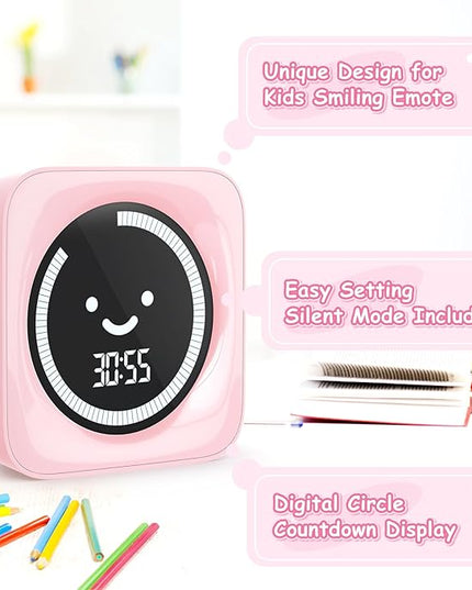 Visual Timer for Kids, 99 Minute Digital Cute Kids Visual Timer Classroom Timer for Homeschool Supplies Study Teaching Time Management Tool Countdown Count Up Timer, Pink