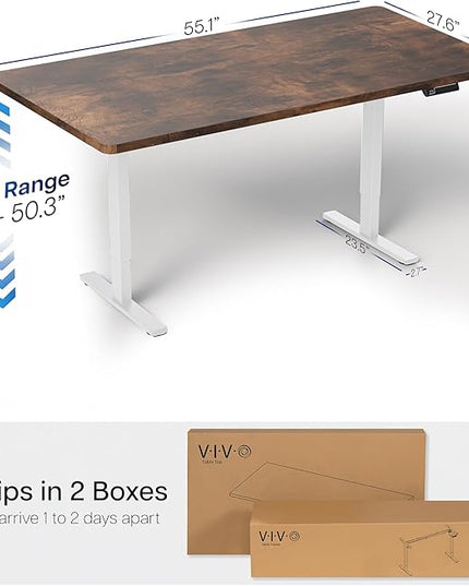 VIVO Electric 55 x 28 in Dual Motor Sit Stand Desk, Memory Height Adjustment, 2B Series, Rustic Vintage Brown Top White Frame, DESK-KIT-2W55N