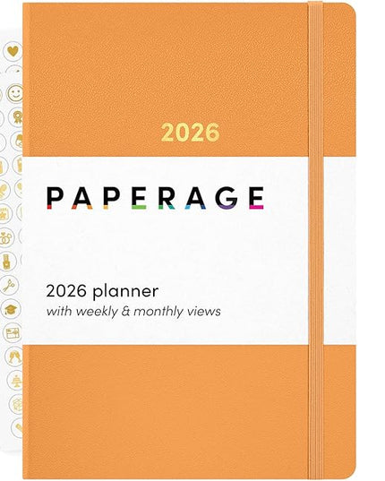 PAPERAGE 2026 Weekly & Monthly Planner, 12 Months (January 2026 - December 2026), 5.6 in x 8 in, Hardcover 2026 Planner with Weekly & Monthly Spreads, Note Pages, Stickers & Back Pocket – Marigold