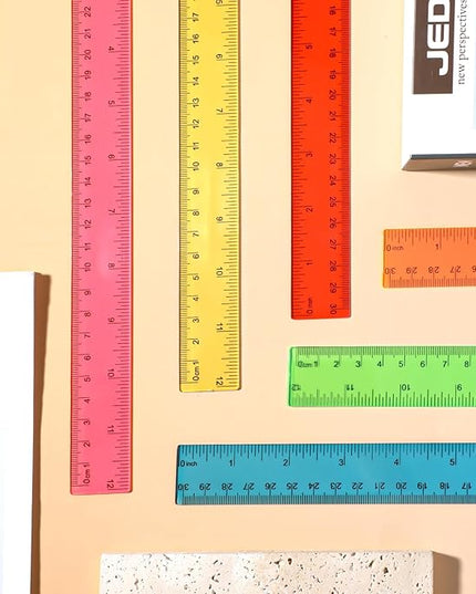 120 Pack 12 Inch Plastic Rulers Bulk for Back to School Supplies Flexible Transparent Assorted Color Ruler with Centimeters and Inches for Office Usage (6 Colors)