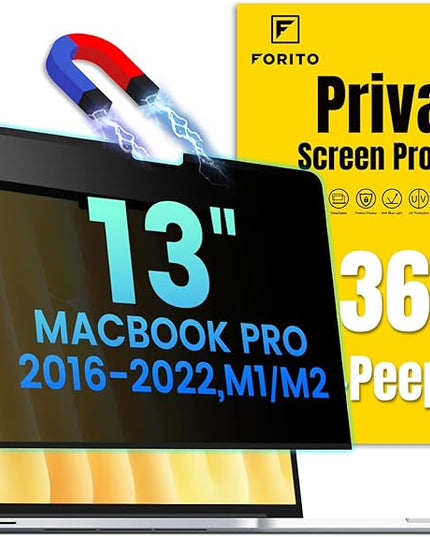 F FORITO Magnetic Privacy Screen Protector Compatible with MacBook Pro 13 inch (2016, 2017, 2018, 2019, 2020, 2021, 2022, M1, M2), Removable 360° Anti Peeping Anti Blue Light Laptop Privacy Shield