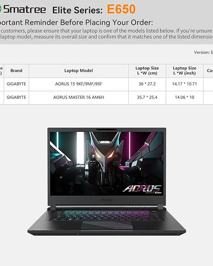 Smatree Laptop Sleeve for 15.6 inch GIGABYTE Aorus 15 9KF/Aorus 15 9MF/Aorus 15 9SF, for 16 inch Aorus Master 16 AM6H, YKK Zipper, Patented Shockproof Design(E650)