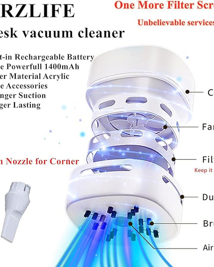 TRZLIFE Desk Vacuum Cleaner, Rechargeable and Durable Mini Desktop Vacuum with Bonus Accessories Desk Cleaner Sucks Tiny Items and Crumbs from Desktop Drawer Countertop Ideal as a Valentine's Day gift
