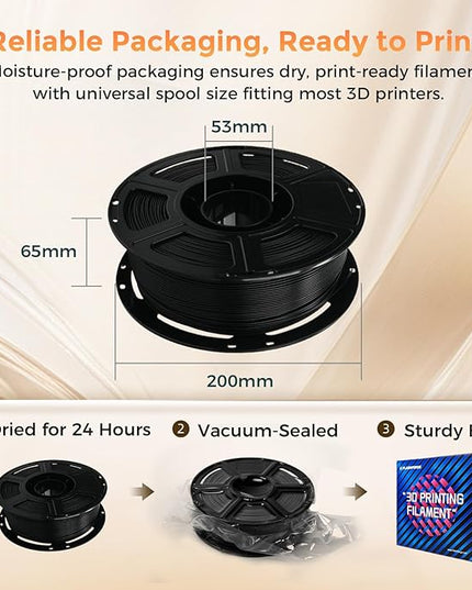 FLASHFORGE PLA Filament 1.75mm +/- 0.02mm, Matte Black 3D Printer Filament 1kg (2.2lbs) Spool, Excellent Printing Performance, Easy to Use for Most FDM 3D Printers