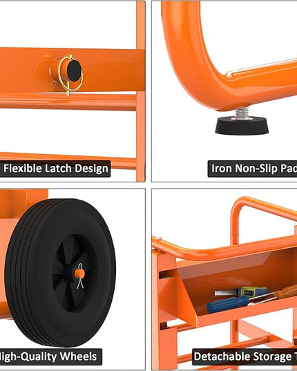 Tredre Orange Wire Spool Rack with Wheels, Heavy Duty Cable Holder with 11 Rods – Mobile Multi-Spool Wire Rack Dispenser with Wheels and Storage Box for Efficient Workplace Cable Management