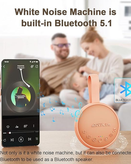 White Noise Sound Machine for Sleeping Adults & Baby, Portable Noise Machine with 24 Soothing Sounds, Bluetooth 5.1, Battery Powered, 3 Timer Settings, Memory Function for Home, Office, Travel(Orange)