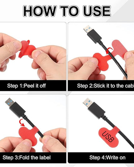 uxcell Cable Labels, 40Pcs Waterproof Cable Tag Writable Wire Labels Self-Adhesive Wire Tags Reusable Hook & Loop for Electronics Computer Cord Management Identification, Red