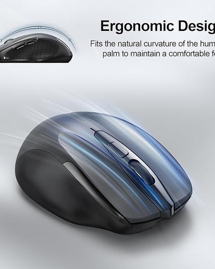 TECKNET Wireless Mouse (BT5.0/3.0 & 2.4G) Rechargeable 4800 DPI Silent USB A & Bluetooth Mouse 6 Buttons, Wide Compatibility - Grey