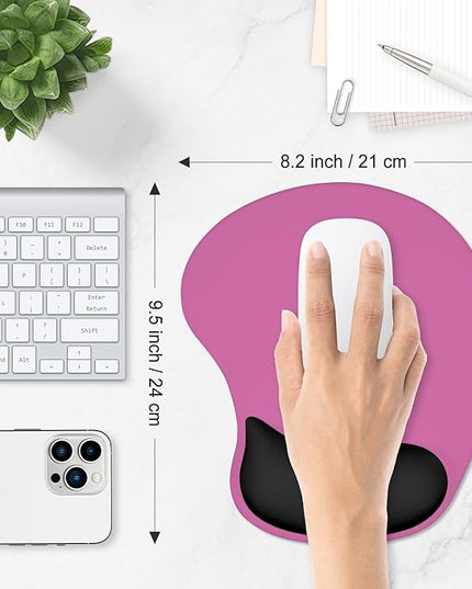 ITNRSIIET Ergonomic Mouse Pad, Cushioned Gel Wrist Rest, Non-Slip Base, Smooth Surface, Cute Multi-Color, 9.5 x 8.2 in, Black-Pink Contrast