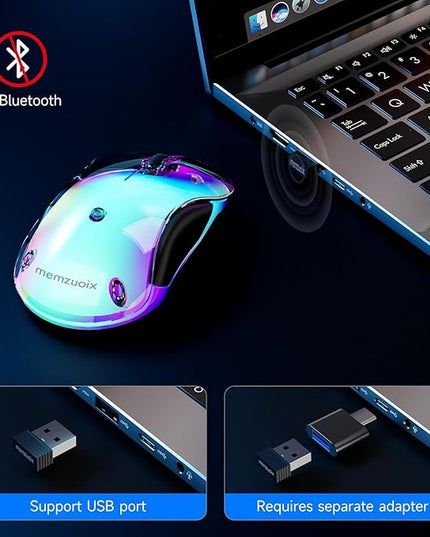 memzuoix 2.4G Aesthetic Wireless Mouse - Customizable Covers & LED Mood Lighting - Rechargeable Ergonomic Design, 5 Buttons, 1200 DPI for Office, Laptop, Mac - White