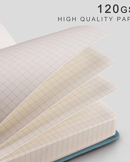 EMSHOI Graph Paper Notebook - 256 Pages A5 Graph Notebook/Journal, Hard Cover, 120gsm Thick Paper, Smooth PU Leather, Inner Pocket, 5.75'' × 8.38''-GrayBlue