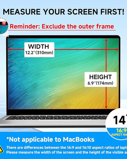 Laptop Privacy Screen 14 Inch 16:9 Aspect Ratio, Laptop Screen Privacy Shield Compatible With Lenovo Hp Dell Acer Asus Thinkpad Envy Xps, Removable Anti Glare Blue Light Computer Filter Protector