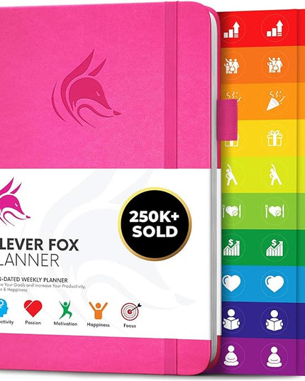 Clever Fox Planner – Undated Weekly & Monthly Planner for Productivity, Time Management & Goals – Organizer Journal – A5 (Hot Pink)