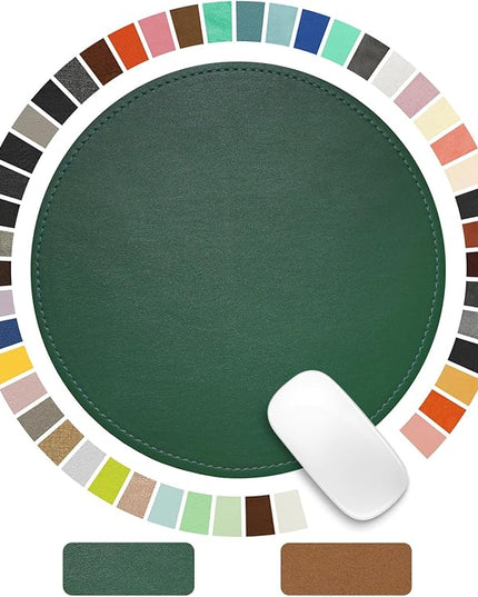Mouse Pad，Round Mouse Pad，PU Mouse Pad，Leather Mouse Pad with Stitched Edge Micro-Fiber Base with Non-Slip Waterproof，Mouse Pad for Computers，Laptop，9 x 9 Inch (Army Green)