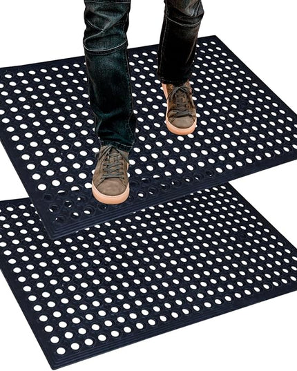 60" Anti Fatigue Large Rubber Floor Mat, Commercial Grade Grease Resistant Kitchen Mat with Drainage Holes for Restaurants,Bars,Commercial,Kitchens,Garages,Black(2 PCS)