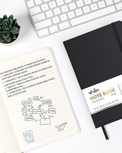 ViVin Lined Journal Notebooks for Work, 192 Pages, Medium 5.5 x 8.3 inch, College Ruled, A5 Hardcover Journaling Notebooks for Work, 3 Pack Bulk