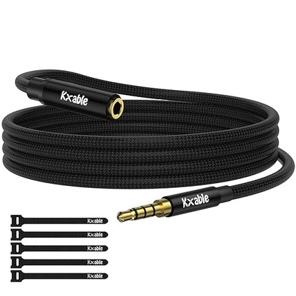 Kxable 3.5mm Headphone Extension Cable 20FT, 4 Pole TRRS 1/8 inch Male to Female Stereo Audio Cord, Nylon Braided, Microphone Compatible, for Headphone, iPad, Smartphone, Media Players, Tablet- Slim