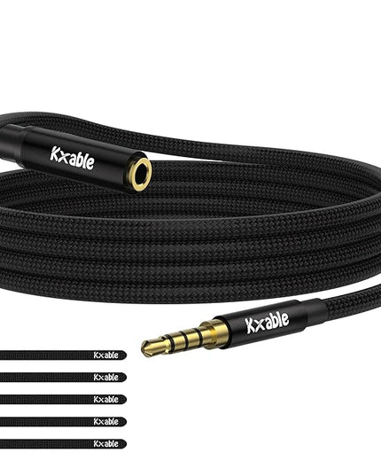 Kxable 3.5mm Headphone Extension Cable 25FT, 4 Pole TRRS 1/8 inch Male to Female Stereo Audio Cord, Nylon Braided, Microphone Compatible, for Headphone, iPad, Smartphone, Media Players, Tablet- Slim