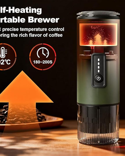 Portable Espresso Maker, 3 in 1 Coffee Maker Set with Carrying Bag and Coffee Stand, Coffee Machine Works with Ground Coffee & Capsule Pod, Self-Heating Brewer with USB-C for Travel, Hiking, Office