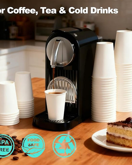 Coolcap 12 oz 300 Pack Disposable Coffee Cups, Bulk White Disposable Paper Cups, Coffee Cups for Hot Tea, Chocolate and Cold Drinks
