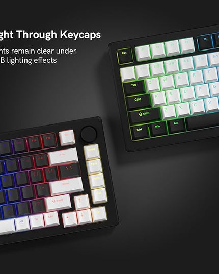 XVX White and Black Keycaps, Shine Through PBT Keycaps Cherry Profile, Custom Key caps Doubleshot 124 Keys Set, Universal Compatiability for 60%, 65%, 75%, 100% Keyboard