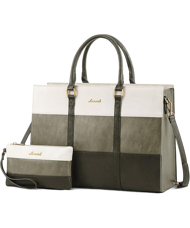 LOVEVOOK Laptop Bag for Women, 15.6 Inch Laptop Tote Bag, Vintage Leather Work Bags for Women, Waterproof Computer bag with Clutch Purse, Large Capacity Briefcase, Business Office Bag
