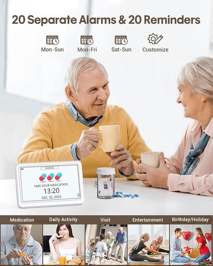 Digital Clock with Date and Day of Week, Dementia Clocks Battery Operated Alarm Clock with 20 Alarms and Medicine Reminders, 7" Large Display Rechargeable Desk Clock for Elderly Seniors Alzheimers