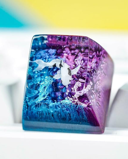 Kohaku Koi Fish Artisan Keycap Blue and Purple Ocean R1 SA Profile Custom Keycaps 1U ESC Handmade Gaming Resin Key Cap Cherry MX Switch Compatible Mechanical Keyboard Koi Lover Gift