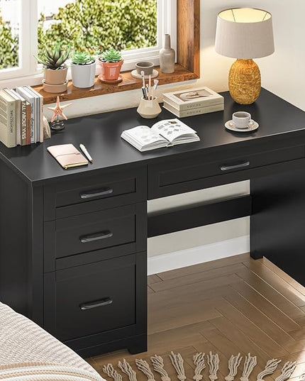 Vabches Farmhouse 47" Executive Desk with File Drawer, Workstation for Home Office, Study, Writing,Wood Computer Desk with 3 Storage Drawers.(Black