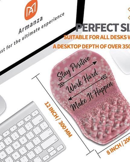 Ergonomic Slope Mouse Pad Wrist Support, Wrist Rest Mousepad for Carpal Tunnel Pain Relief with Massage Bulge and Slow Rebound Memory Foam (12x8 inch, Pink Stay Positive)