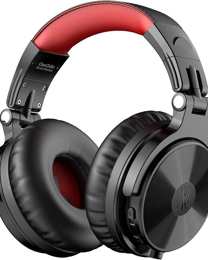OneOdio Bluetooth Over Ear Headphones, 110 Hrs Wireless/Wired Stereo Sound Foldable Headsets with Deep Bass 50mm Neodymium Drivers for PC/Phone/Tablet - Studio Wireless Pro C, Red