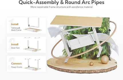 INNOVAR Bamboo Standing Desk with Drawers, 55" Adjustable Stand Up Electric Home Office Desk with Whole-Piece Board, White Frame/Bamboo Top