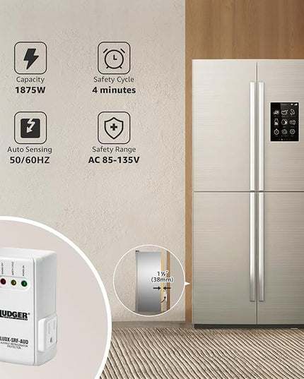 Ludger Power Surge Protector for Appliances (LUDX-SRF-AUD), ETL Certified, Appliance Surge Protector Refrigerator 90 Degrees, Connects to All Types of AC, Unique Side Socket, Audible Alarm