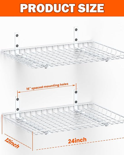 Ultrawall Wall Mounted Storage Shelf, Garage Shelves 24x12 Inch, Metal Shelf Rack, Heavy-Duty Wall Organizer for Closet, Kitchen, Laundry Room 2 Pack, White