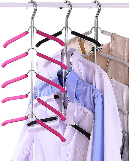 Multi-Layer Clothes Hangers Blouse Tree Hangers 3 Pack 5 in 1 Non Slip Space Saving Stainless Steel Shirt Hangers Closet Organizer（3，Grey）