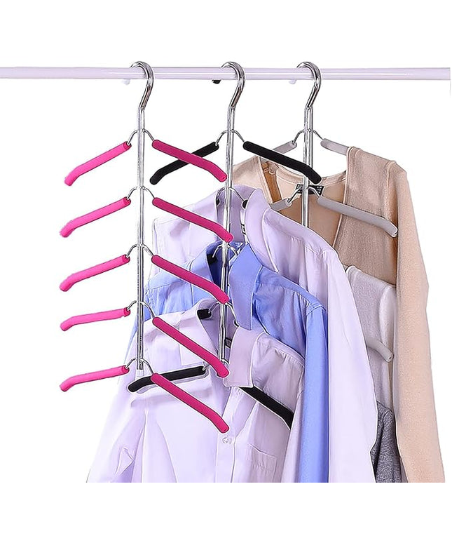 Multi-Layer Clothes Hangers Blouse Tree Hangers 3 Pack 5 in 1 Non Slip Space Saving Stainless Steel Shirt Hangers Closet Organizer（3，Grey）