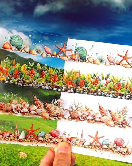 20 Sheets Seaside Landscape Pre-Cut Journaling Stickers Book for Junk Journaling, Scrapbooking, Collage, Planner, Album, Transparent PET and Washi Stickers for Adults